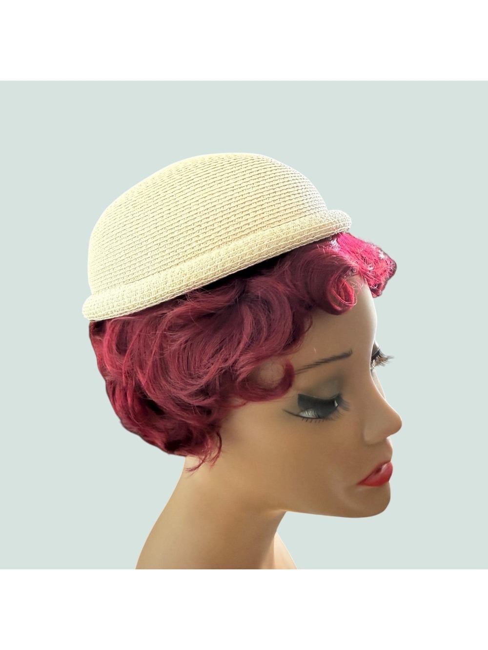 Vintage 1950s Ivory Straw Hat Beanie, Ms Andree by Bellini, Hats for Women